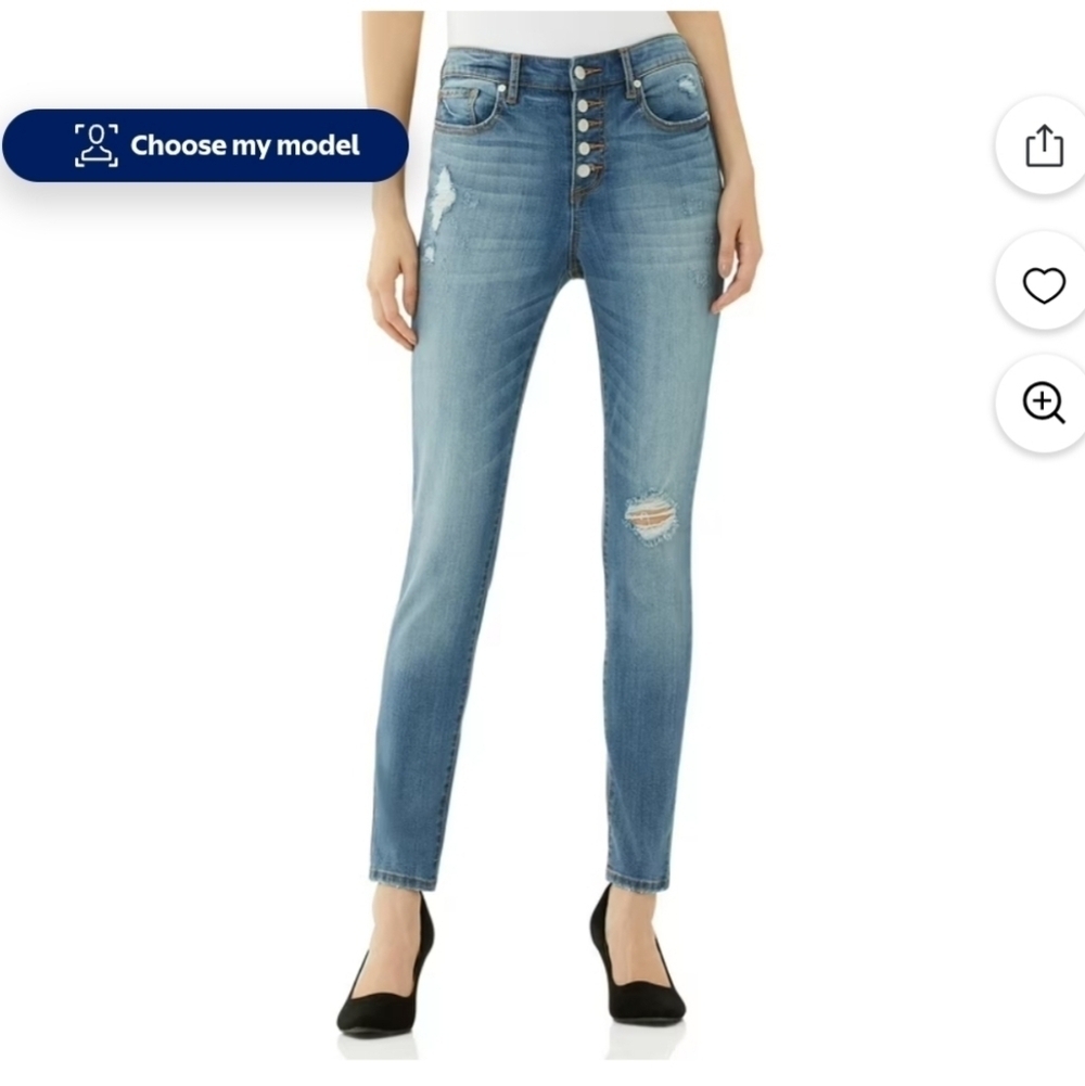 Walmart Scoop Jeans Hi Rise Button Fly Stretch Skinny Med Blue Wash 12